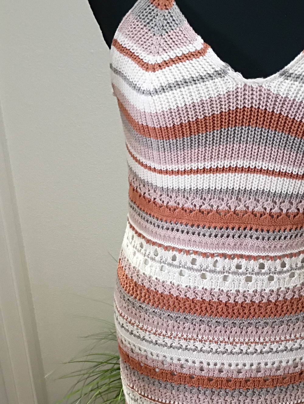 Freshman 1996 Striped Crochet Midi Dress in Cream and Brown - Picture 9 of 9